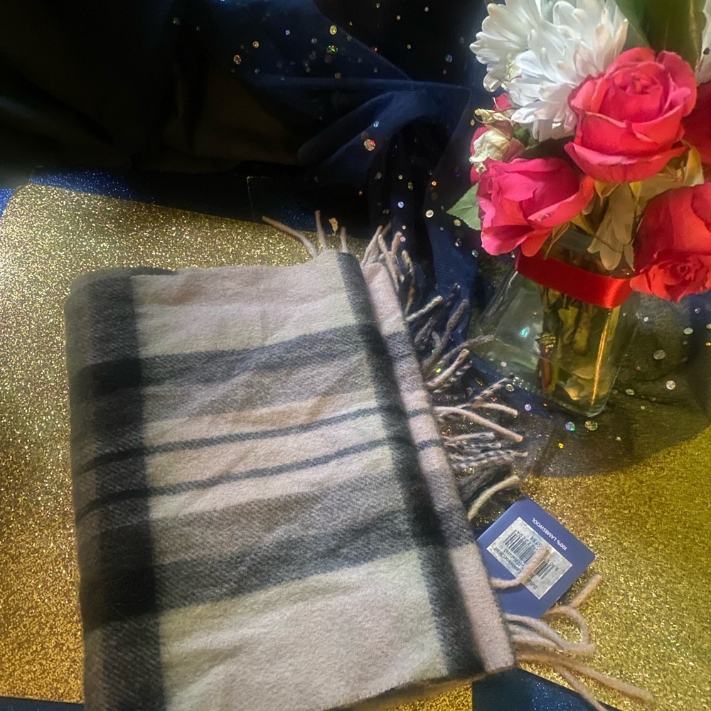 BALLANTRAE EDINBURGH 100% LAMBSWOOL RUSTIC LIGHT PINK BLK PLAID LUX Scarf
